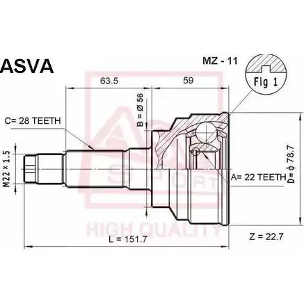 Шрус граната ASVA EJ9T BO2 1269718583 MZ-11 изображение 0