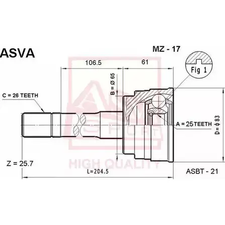 Шрус граната ASVA ZPYH Q 1269718701 MZ-17