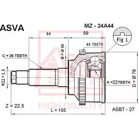 Шрус граната ASVA 1269718943 MZ-24A44 I FQ7GM4 изображение 0