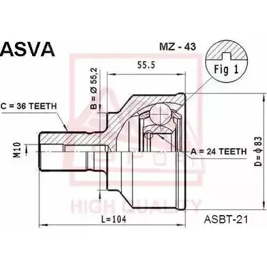 Шрус граната ASVA 1269719357 MZ-43 Q1AQG 8P изображение 0