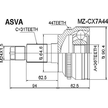 Шрус граната ASVA 1269719563 T62 JZ7 MZ-CX7A44 изображение 0