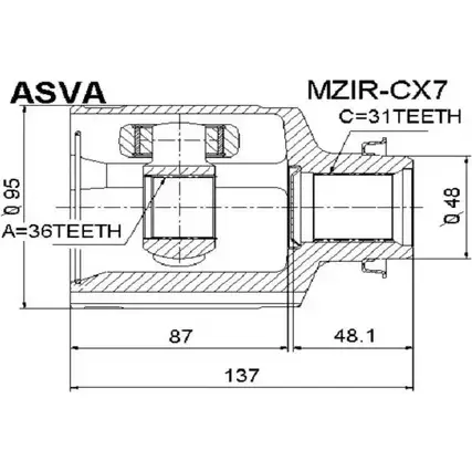 Шрус граната ASVA 1269719913 V O2RA MZIR-CX7 изображение 0