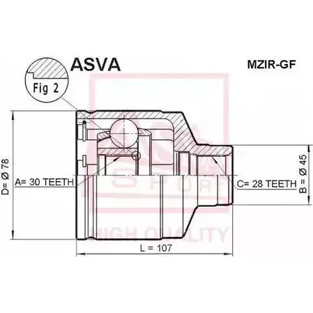 Шрус граната ASVA SNV P0 MZIR-GF 1269719939 изображение 0