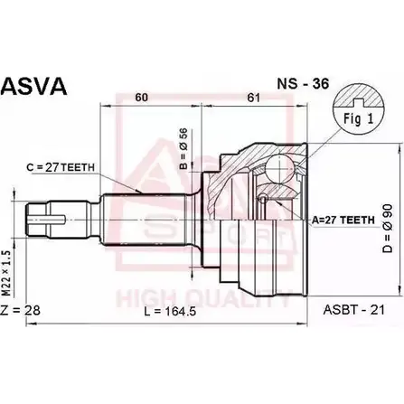 Шрус граната ASVA NS-36 1269720891 9M XIR6