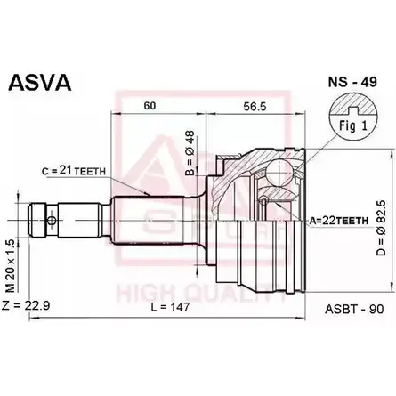 Шрус граната ASVA W8I UCJ NS-49 1269721053 изображение 0