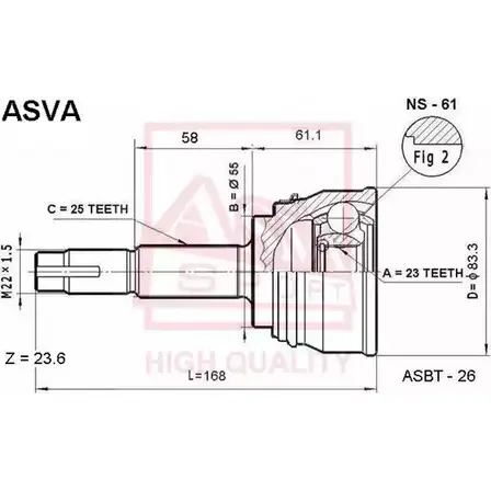 Шрус граната ASVA 1269721255 4UF BXG NS-61