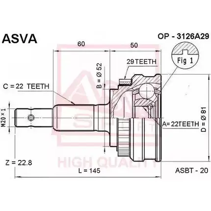 Шрус граната ASVA 4LX LX OP-3126A29 1269722599 изображение 0