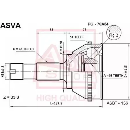 Шрус граната ASVA 26 54L 1269723243 PG-78A54 изображение 0