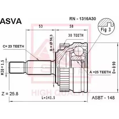 Шрус граната ASVA LX 4HI 1269723313 RN-1316A30