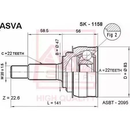 Шрус граната ASVA Y6A Y4M SK-1158 1269724009