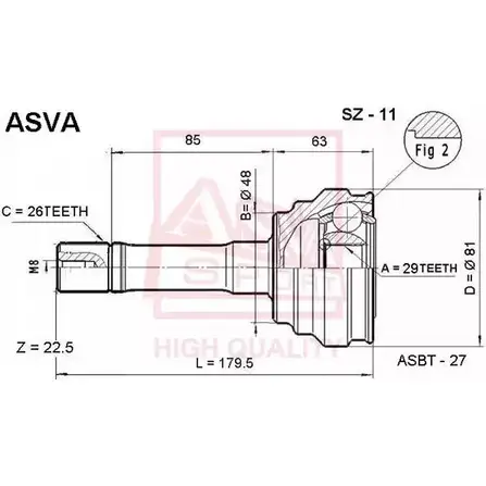 Шрус граната ASVA 1269724217 SZ-11 SL JGZ