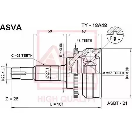 Шрус граната ASVA 9Q 9LT0 1269725233 TY-18A48 изображение 0