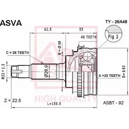 Шрус граната ASVA W1W JBY TY-26A48 1269725443