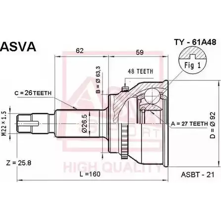 Шрус граната ASVA STI TOG TY-61A48 1269726031 изображение 0