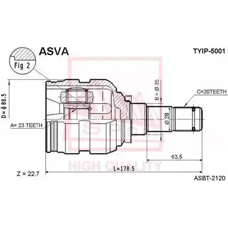 Шрус граната ASVA TYIP-5001 1269727203 Y3V T65R изображение 0