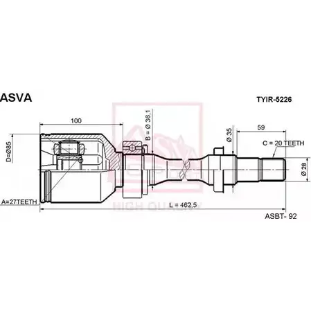 Шрус граната ASVA 1269727229 TYIR-5226 AC0EX 9 изображение 0