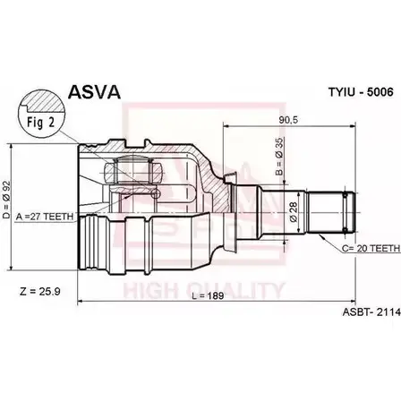 Шрус граната ASVA 1269727329 TYIU-5006 QH4Y 4 изображение 0