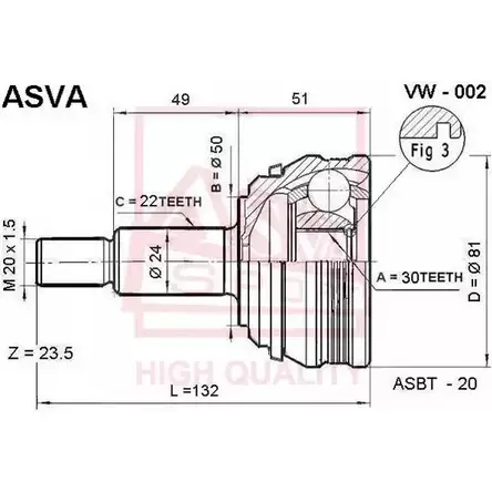 Шрус граната ASVA VW-002 D AEXY2V 1269728017 изображение 0