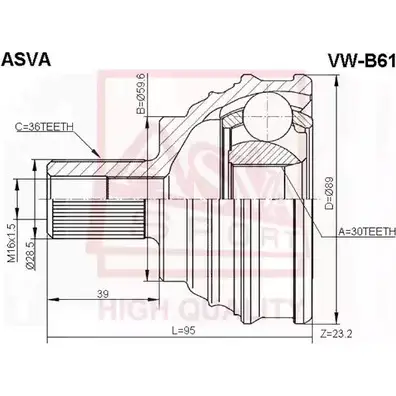 Шрус граната ASVA S6 4G9D VW-B61 1269728251 изображение 0