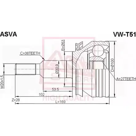 Шрус граната ASVA 1269728317 UM YQF VW-T51 изображение 0