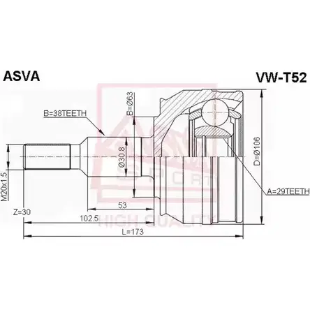 Шрус граната ASVA VW-T52 1269728329 5O 9YP изображение 0