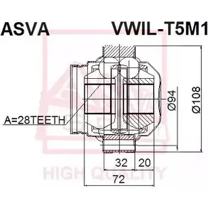 Шрус граната ASVA VWIL-T5M1 1269728421 DR4 PGY изображение 0