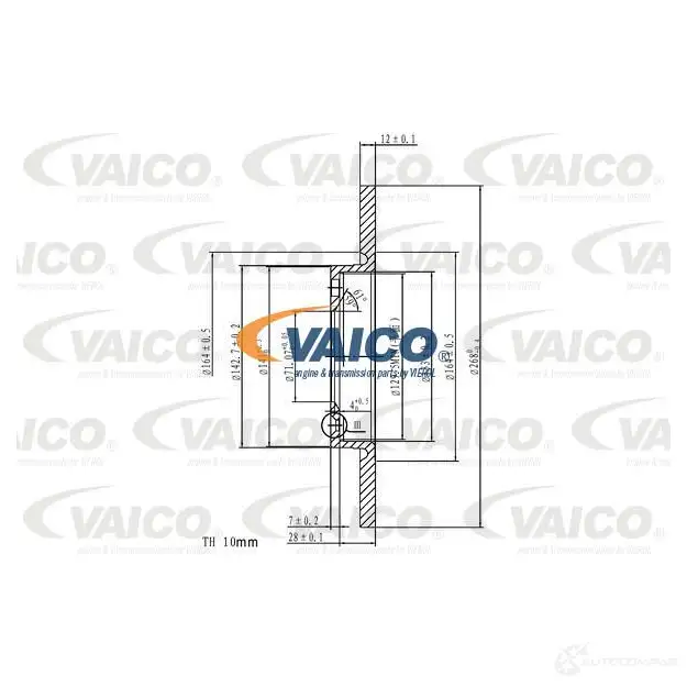 Тормозной диск VAICO 1437974547 V22-40015 W TCFZEP изображение 1