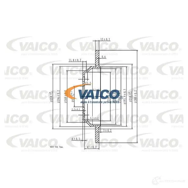 Тормозной диск VAICO DUM IF 1438357100 V30-40062 изображение 1