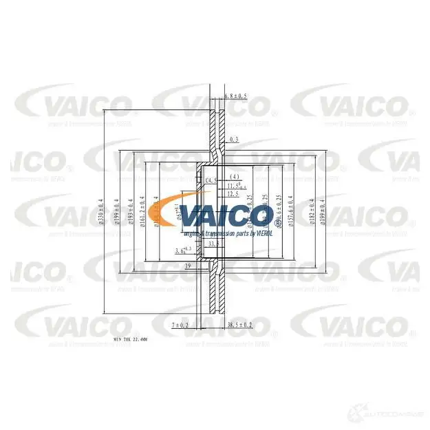 Тормозной диск VAICO 1437976806 V20-40042 0E HS0AL изображение 1