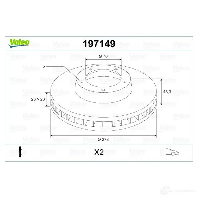 Тормозной диск VALEO 220332 3276421971480 197149 TY1 9S изображение 1