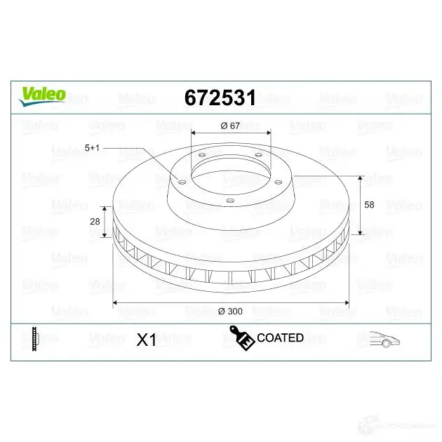 Тормозной диск VALEO 672531 1437889267 W9N T0T изображение 0