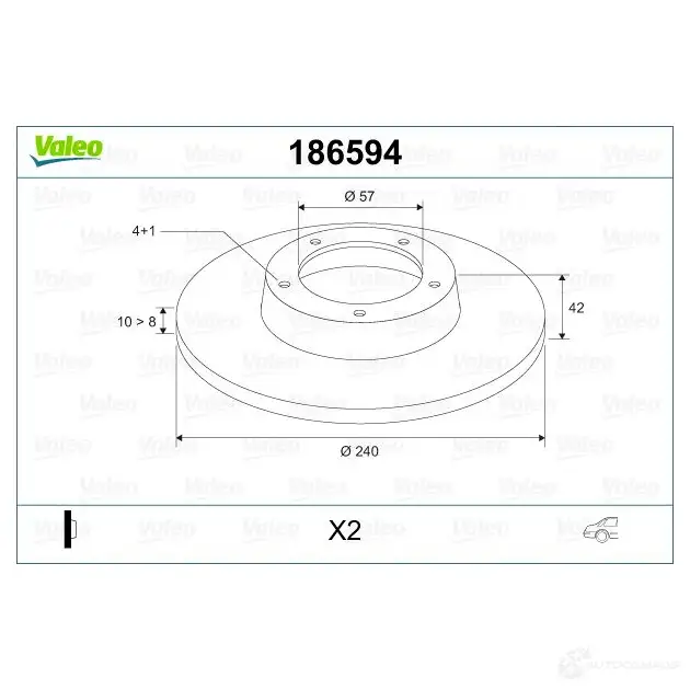 Тормозной диск VALEO 186594 219880 3276421865284 28I8 ZP8 изображение 1