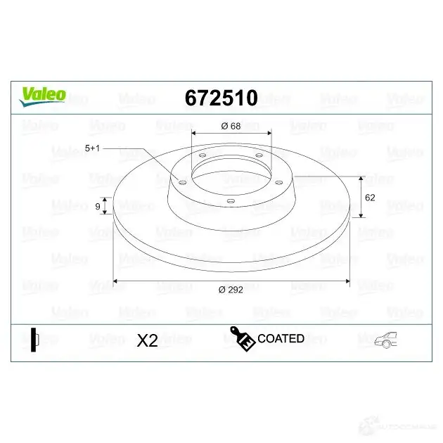 Тормозной диск VALEO 672510 1437889171 B5 6Z8E - Изображение 1