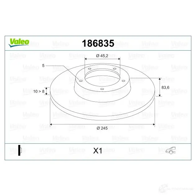 Тормозной диск VALEO 186835 3276421865581 U4BS S 220053 изображение 1