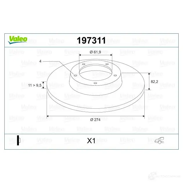 Тормозной диск VALEO 197311 2AXNQAK D 1025 220452 изображение 1