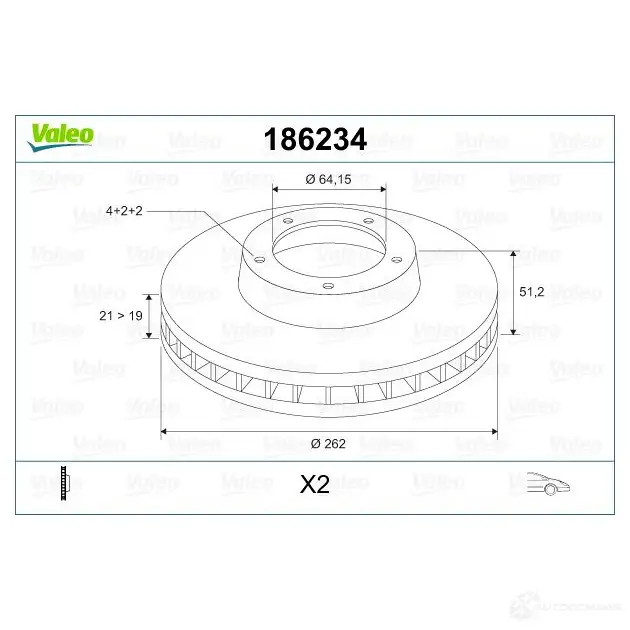 Тормозной диск VALEO 219637 3276421862290 186234 US98 17L изображение 1