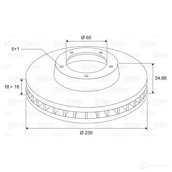 Тормозной диск VALEO 3276421868803 DOR7W K 186888 220102 - Изображение 1