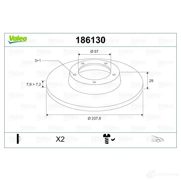 Тормозной диск VALEO DF356 219542 DF 356 186130 изображение 1