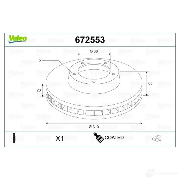 Тормозной диск VALEO 672553 1437889620 7L EI9 изображение 0