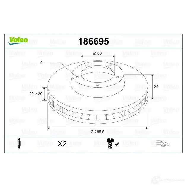 Тормозной диск VALEO 186695 D 501 D501 219935 изображение 1