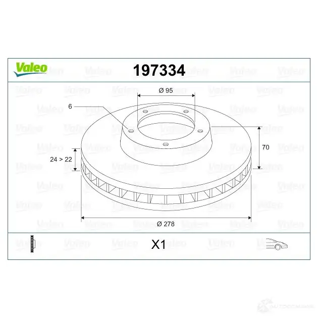 Тормозной диск VALEO 21166626 197334 D 1048 Q1QH9 изображение 1