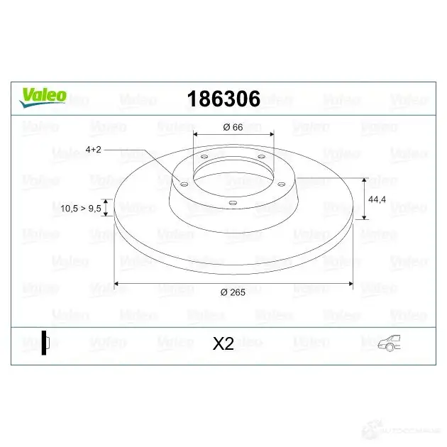 Тормозной диск VALEO 219704 186306 DF 800 DF800 изображение 1