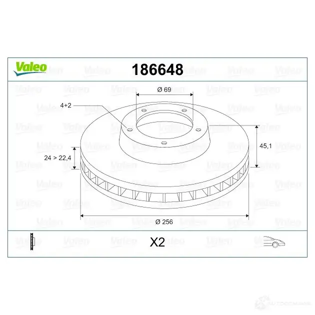 Тормозной диск VALEO 186648 3DI 8I 219916 3276421864430 изображение 1