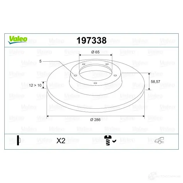 Тормозной диск VALEO 220475 D 1052 A0X6VZ 197338 изображение 1