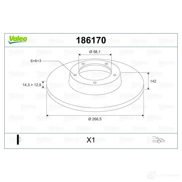 Тормозной диск VALEO 186170 DF 057 DF057 219577 изображение 1