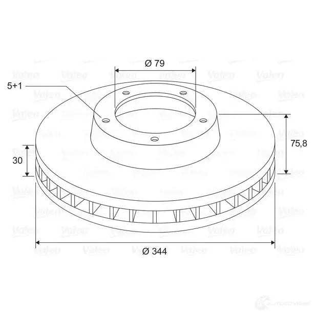 Тормозной диск VALEO P66VU 197762 D 1491 1424231001 - Изображение 1