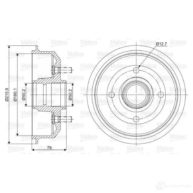 Тормозной барабан VALEO 220855 M834W QG 237032 3276422370329
