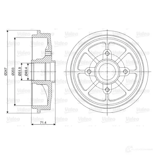 Тормозной барабан VALEO 3276422370978 237097 1205873002 W 4RMXQ