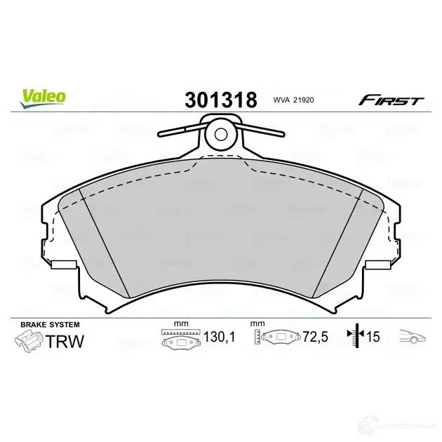 Тормозные колодки дисковые, комплект VALEO SR NRP9U 301318 3276423013188 223486 изображение 1