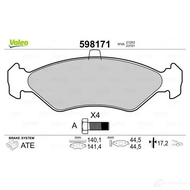 Тормозные колодки дисковые, комплект VALEO 598171 MFGU6Y8 212 02 232724 изображение 1